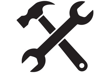 Crossed hammer and wrench graphic for repair and maintenance
