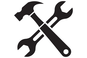 Crossed hammer and wrench graphic for repair and maintenance
