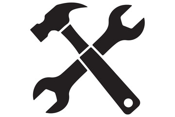Crossed hammer and wrench graphic for repair and maintenance
