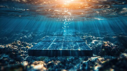 Mesmerizing underwater digital seascape with a futuristic geometric grid pattern and tranquil aquamarine tones creating a serene and calming abstract visualization  The image exudes a sense of depth