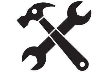 Crossed hammer and wrench graphic for repair and maintenance
