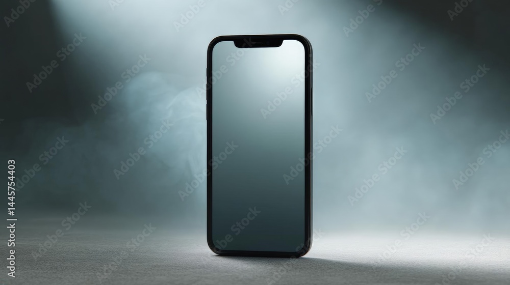 Poster black smartphone with a blank screen. the phone is positioned in the center of the image, facing tow