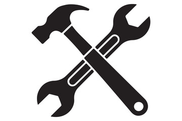 Crossed hammer and wrench graphic for repair and maintenance

