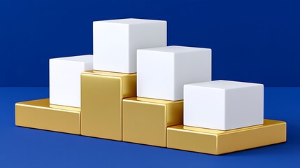 Obraz premium Golden Success 3D White Gold Cubes on Blue.