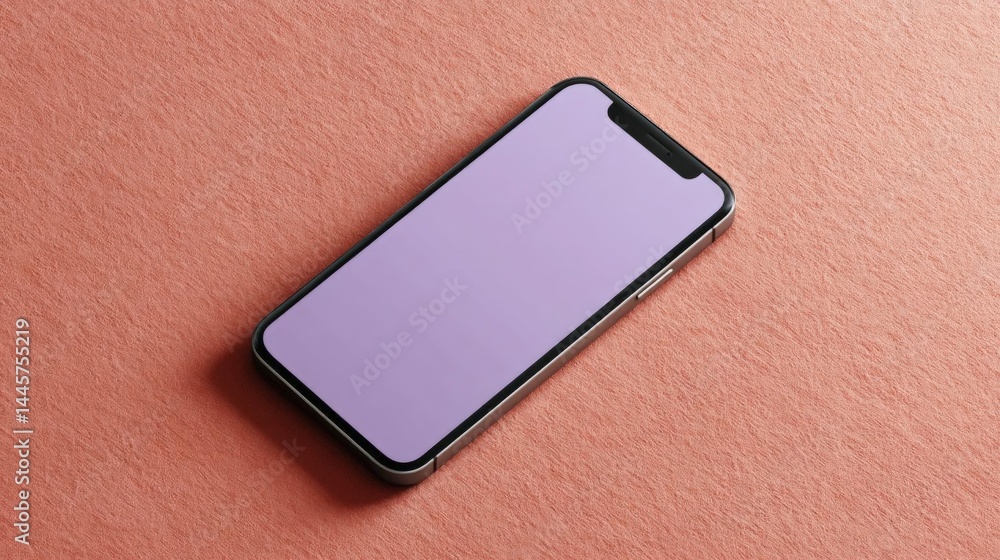 Poster smartphone lying on a pink textured surface. the phone is black in color and has a large screen with