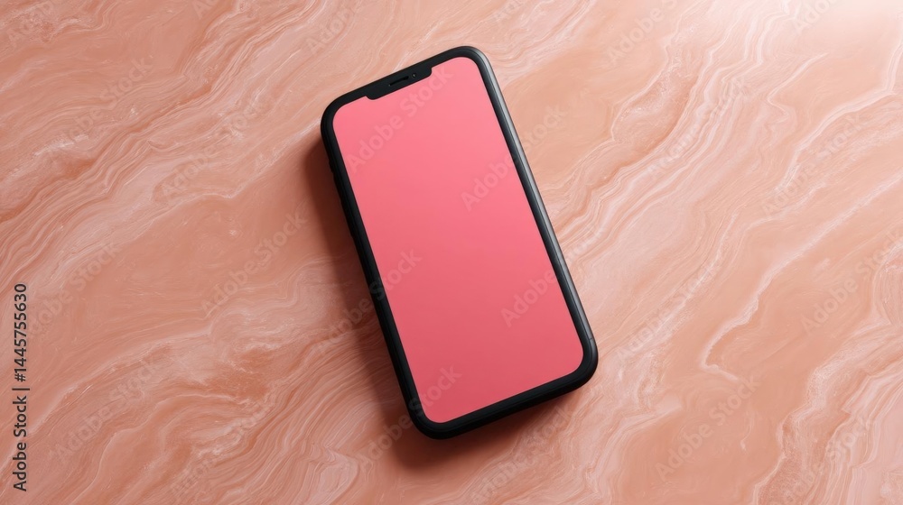 Poster black smartphone with a pink screen lying on a textured surface. the phone appears to be a modern de