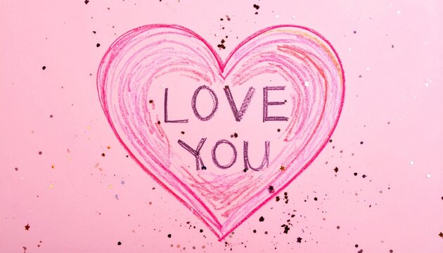 Pink Hand Drawn Heart with Glitter and Affectionate Message