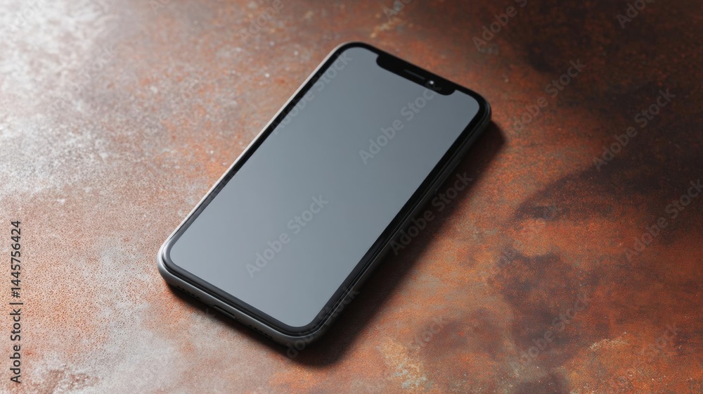 Poster black smartphone lying on a textured surface. the phone appears to be an smartphone with a large scr