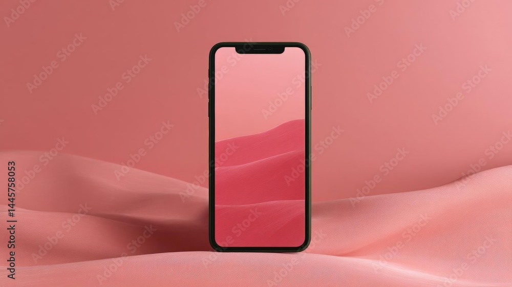 Aufkleber black smartphone with a blank screen on a pink background. the phone is positioned in the center of 