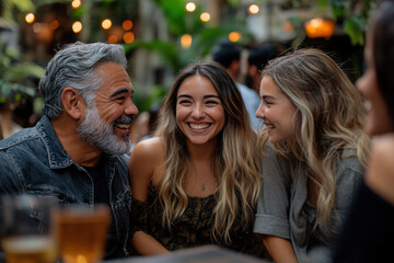 Obraz premium of diverse people of different races and ages expressing joy during friendly gathering.
