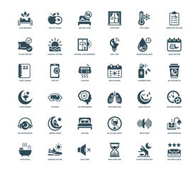 healthy sleep habits sleep hygiene practices collection 36 symbolic icons, off air regular tech