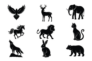 set of animals silhouettes on white background