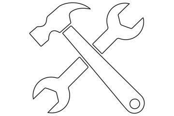 crossed hammer and wrench continues line art vector illustration
