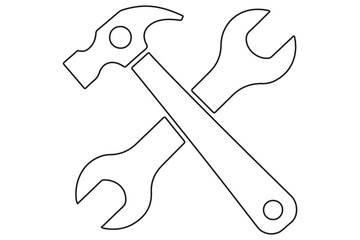 crossed hammer and wrench continues line art vector illustration
