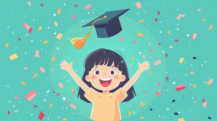 Cheerful graduate tossing cap with confetti perfect for academic success or celebration event graphics