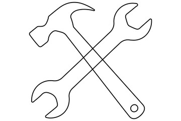 crossed hammer and wrench continues line art vector illustration
