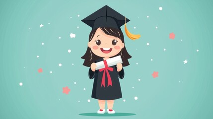 Joyful graduate girl wearing cap and gown with confetti perfect for academic achievement or festive graphics
