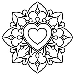 Bohemian Mandala Heart Line Drawing