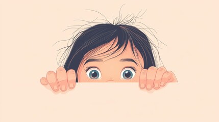 Wide-eyed child peeking over neutral wall perfect for playful reveal or curiosity-themed graphics