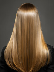 Naklejka premium Blonde woman showing long straight healthy hair from behind