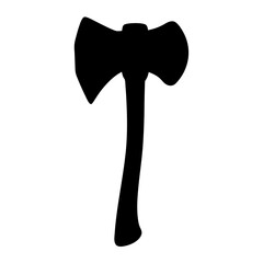 Silhouette of a double headed axe on a white background simple art