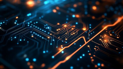 Obraz premium Abstract digital background with circuit board elements and bright lights