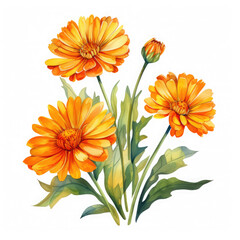 Watercolor Calendula Flower, clipart Illustration, Generative Ai