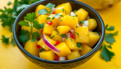 Vibrant Mango Salsa Dish with Fresh Herbs and Colorful Ingredients
