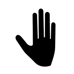 Obraz premium Black silhouette of a human hand showing stop signal on white background