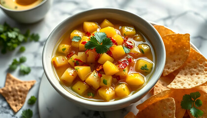 Colorful Fresh Mango Salsa with Tortilla Chips