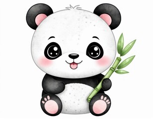 Naklejka premium Adorable Panda with Bamboo