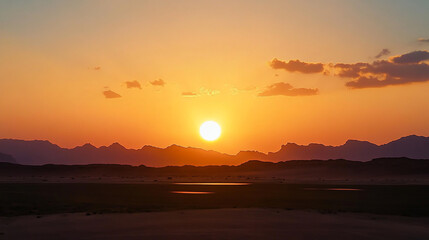 Obraz premium Desert Sunset Over Mountains. Beautiful Scenic Landscape