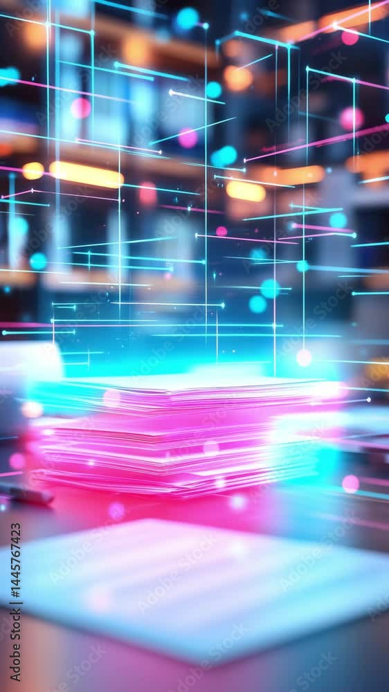 Poster an abstract representation of document management processes enhanced by digital technology in an off