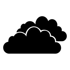 Stylized black cloud formation depicted against a bright white background space