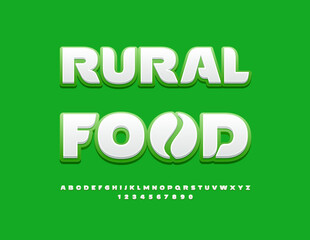 Vector Ecologic poster Rural Food. Clean White and Green Font. Elegant Alphabet Letters and Numbers set.