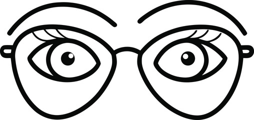 Abstract human eyes behind glasses illustrated in a continuous line art drawing style perfect for eye care branding artistic vision posters and unique optical art