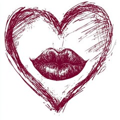 Fototapeta premium The allure of a lipstick kiss captured in a heart.