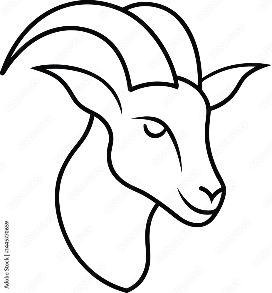 Poster simple continuous line goat head sketch with a cap for modern animal art rustic design projects educ