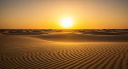 Fototapeta premium Sunrise or Sunset Over Vast Desert Dunes Landscape