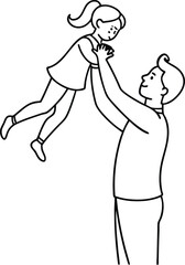 Heartwarming continuous line drawing of a happy father with daughter playing together perfect for parenting illustrations family love themed decor and joyful home prints