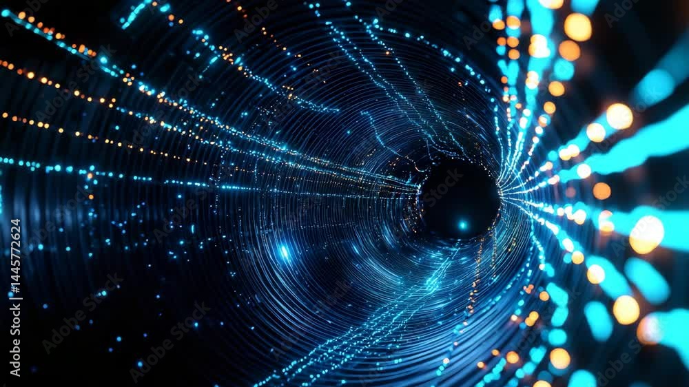 Poster abstract light trails creating tunnel effect with glowing circles