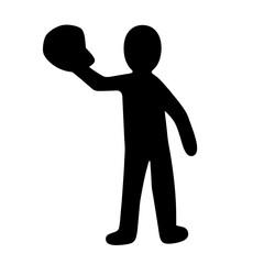 Stick figure waving a hat with a simple black silhouette design