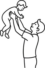 Loving continuous line art of a father playing with his child for use in joyful parenting illustrations family themed home decor prints and minimalist heartwarming visuals