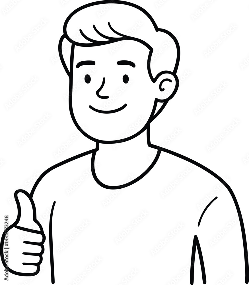 Aufkleber smiling man showing a thumbs up gesture in continuous line style ideal for positive expression artwo