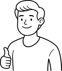 Smiling man showing a thumbs up gesture in continuous line style ideal for positive expression artwork minimalist motivational decor modern portrait illustrations and icons