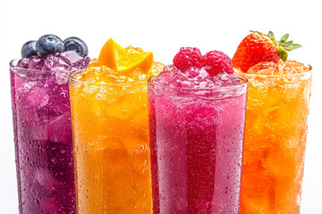 Colorful summer slushies isolated on white background