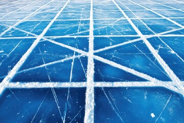 Frozen ice surface with gridded markings