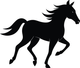 horse silhouette in motion drawn in black line art expressing speed grace strength and the majestic beauty of a running horse in minimalist and elegant artistic style