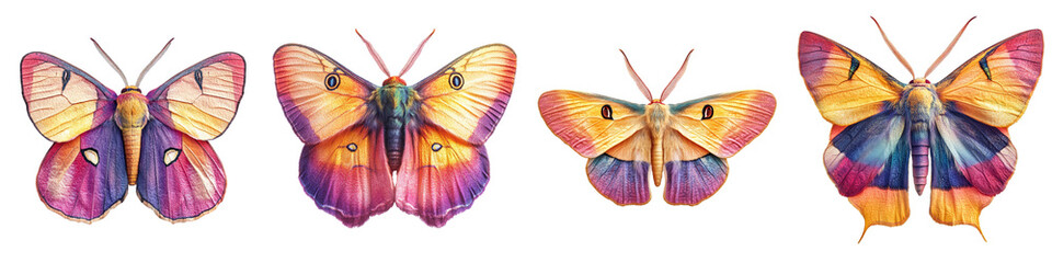 Colorful butterflies with intricate patterns showcasing nature's beauty on transparent background