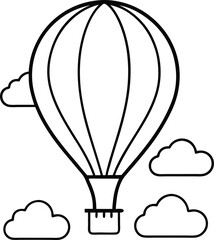 Obraz premium hot air balloon in the clouds represented in a floating scene with peaceful atmospheric beauty sky travel serenity and adventurous spirit in line art illustration